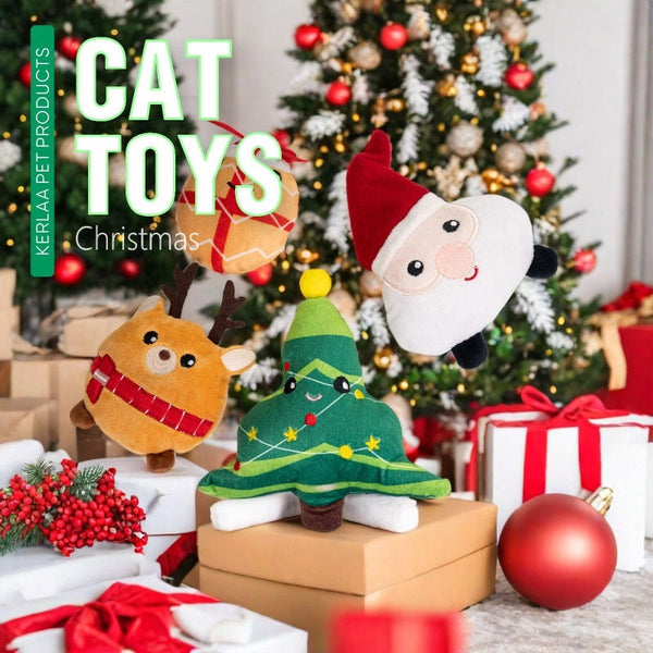 HKM-2919997 Christmas Cat Plush Toys with Catnip - Smiley Egg, Christmas Elk, Santa Claus & Christmas Tree Designs