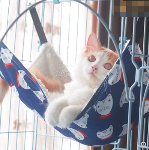 HKM-2921405 Double-Sided Lambskin Cat Hammock Bed - Four Seasons Warm Hanging Nest for Cats