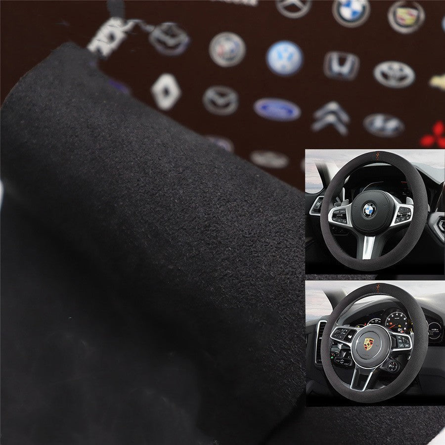 HKM-292243 Double-Sided Microfiber Suede Automotive Leather - Black Grey Fleece for Interior Modifications