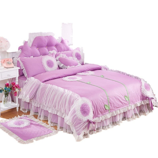 HKM-292243 Floral Cotton Bed Skirt Set with Multiple Colors and Sizes