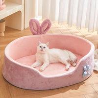 HKM-2924605 Cute Pink Detachable Dog Bed with Rabbit Ears - Soft, Washable, and Cozy for Small to Medium Pets