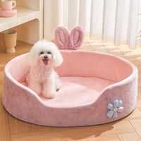 HKM-2924605 Cute Pink Detachable Dog Bed with Rabbit Ears - Soft, Washable, and Cozy for Small to Medium Pets