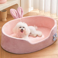 HKM-2924605 Cute Pink Detachable Dog Bed with Rabbit Ears - Soft, Washable, and Cozy for Small to Medium Pets