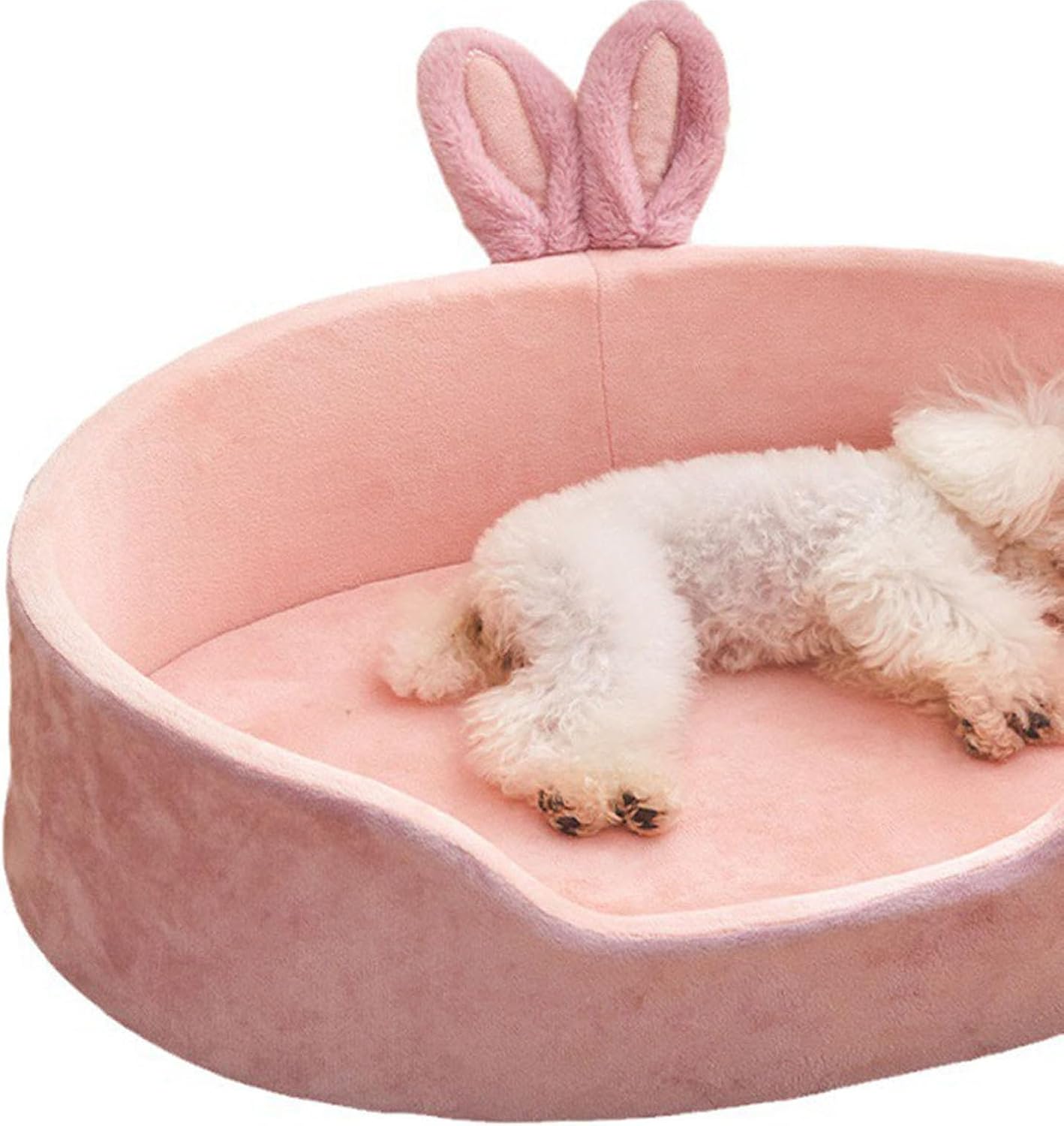 HKM-2924605 Cute Pink Detachable Dog Bed with Rabbit Ears - Soft, Washable, and Cozy for Small to Medium Pets