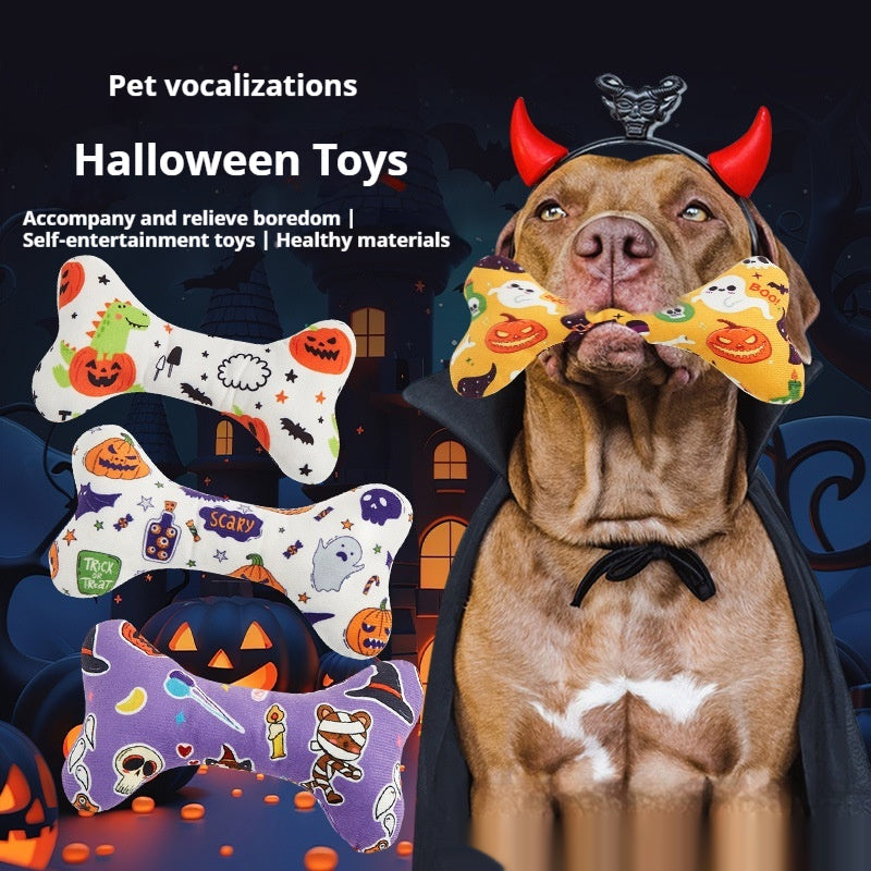 HKM-2925757 Halloween-Themed Plush Pet Bone Toy in Various Colors