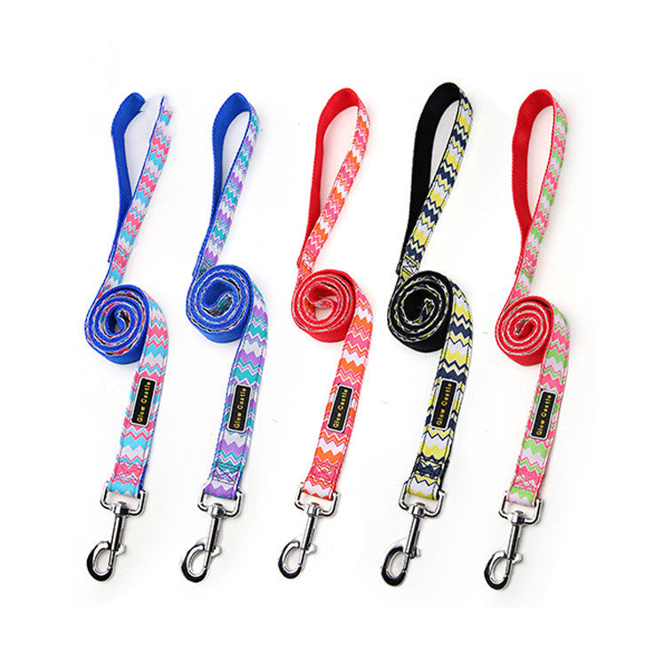 HKM-2926909 Colorful Wave Pattern Nylon Dog Leash - 120cm Long, Multiple Colors Available