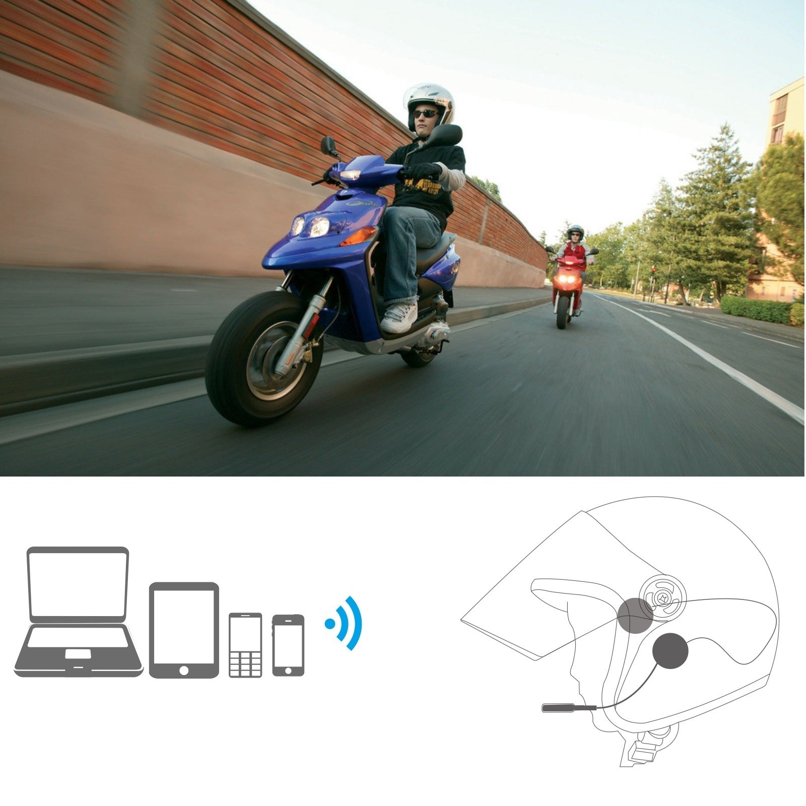 HKM-292755 Bluetooth Motorcycle Helmet Headset with Hands-free Microphone and Music Streaming