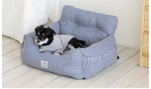 HKM-2929341 Canvas Pet Car Seat Cushion - Comfortable Striped Nest for Dogs and Cats (Medium/Large Sizes)