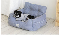 HKM-2929341 Canvas Pet Car Seat Cushion - Comfortable Striped Nest for Dogs and Cats (Medium/Large Sizes)