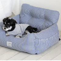 HKM-2929341 Canvas Pet Car Seat Cushion - Comfortable Striped Nest for Dogs and Cats (Medium/Large Sizes)
