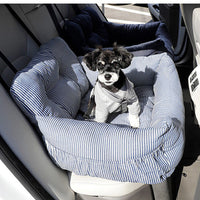 HKM-2929341 Canvas Pet Car Seat Cushion - Comfortable Striped Nest for Dogs and Cats (Medium/Large Sizes)