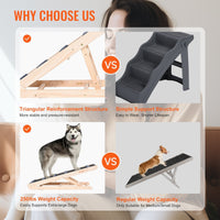 HKM-2931261 Folding Pet Ramp for Dogs and Cats - Adjustable Wooden Ramp with Non-Slip Surface for Bed, Couch, and Car