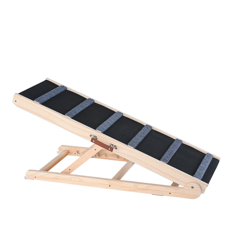 HKM-2931261 Folding Pet Ramp for Dogs and Cats - Adjustable Wooden Ramp with Non-Slip Surface for Bed, Couch, and Car