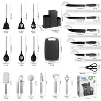 HKM-293267 Luxurious Silicone Cooking Utensils Set in Black, Pink, and Green - Complete Kitchenware Collection