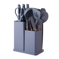 HKM-293267 Luxurious Silicone Cooking Utensils Set in Black, Pink, and Green - Complete Kitchenware Collection