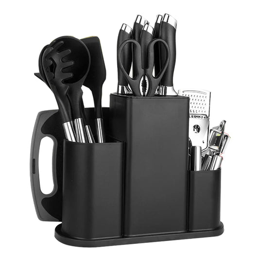 HKM-293267 Luxurious Silicone Cooking Utensils Set in Black, Pink, and Green - Complete Kitchenware Collection