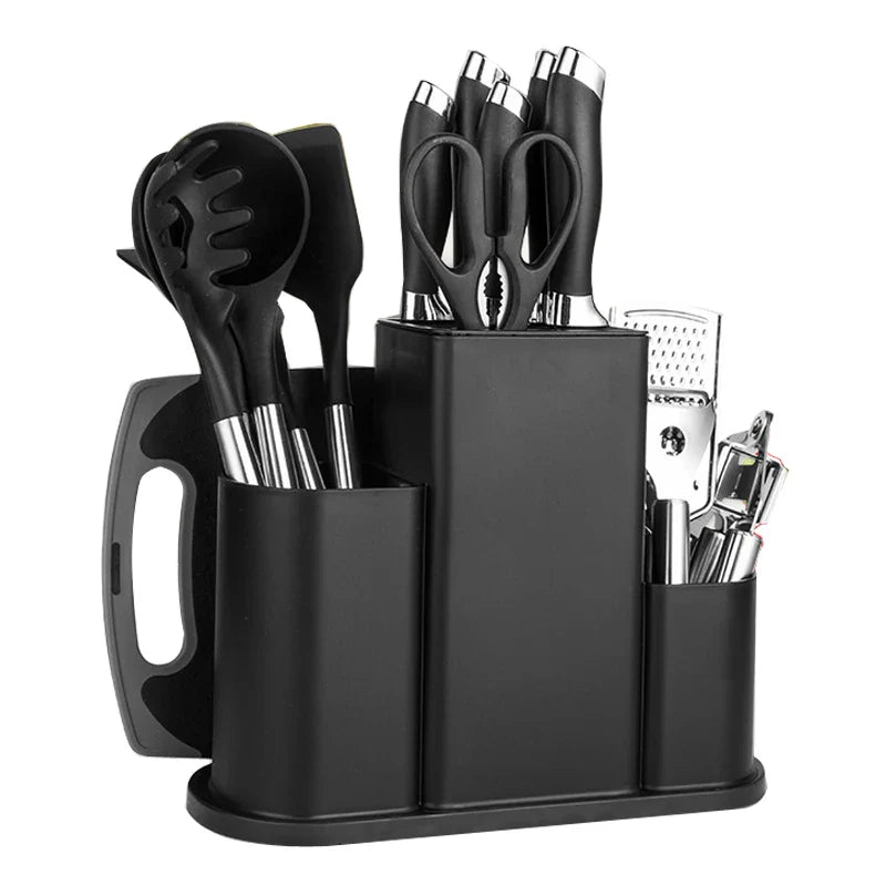 HKM-293267 Luxurious Silicone Cooking Utensils Set in Black, Pink, and Green - Complete Kitchenware Collection