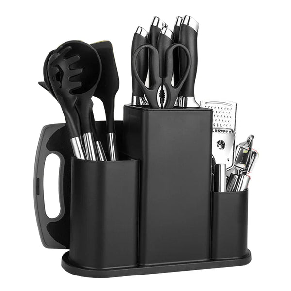 HKM-293267 Luxurious Silicone Cooking Utensils Set in Black, Pink, and Green - Complete Kitchenware Collection
