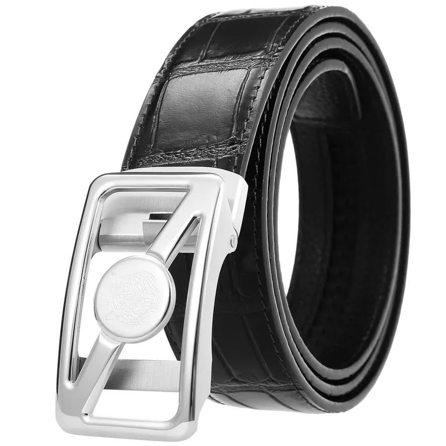 HKM-293267 Stainless Steel Personality Buckle Leather Belt - Model LY36-61479-8