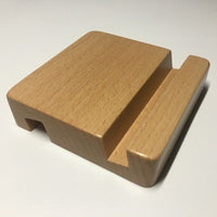 HKM-293267 Wooden Mobile Phone Stand - Dual-Slot Design, 80x80x20mm, Natural Grain Finish