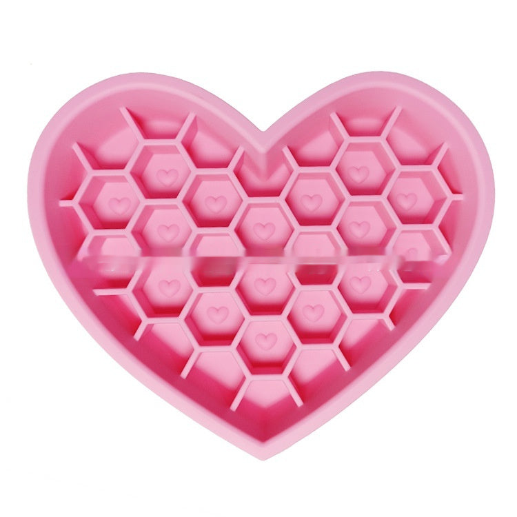 HKM-2933053 Honeycomb Heart-Shaped Edible Silicone Dog Bowl - Easy to Clean and Durable