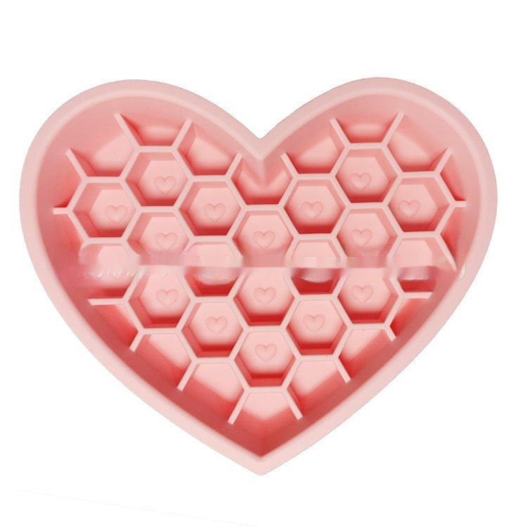 HKM-2933053 Honeycomb Heart-Shaped Edible Silicone Dog Bowl - Easy to Clean and Durable