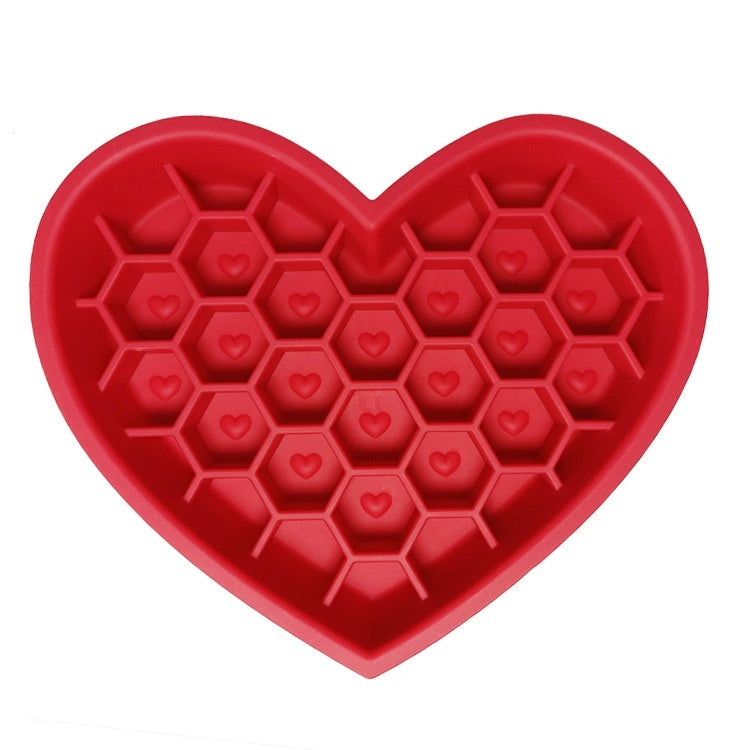 HKM-2933053 Honeycomb Heart-Shaped Edible Silicone Dog Bowl - Easy to Clean and Durable