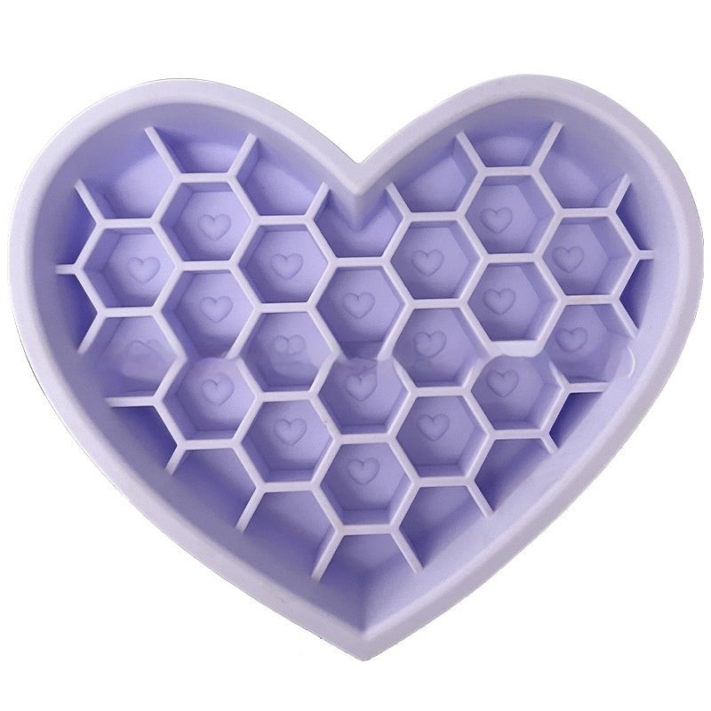 HKM-2933053 Honeycomb Heart-Shaped Edible Silicone Dog Bowl - Easy to Clean and Durable