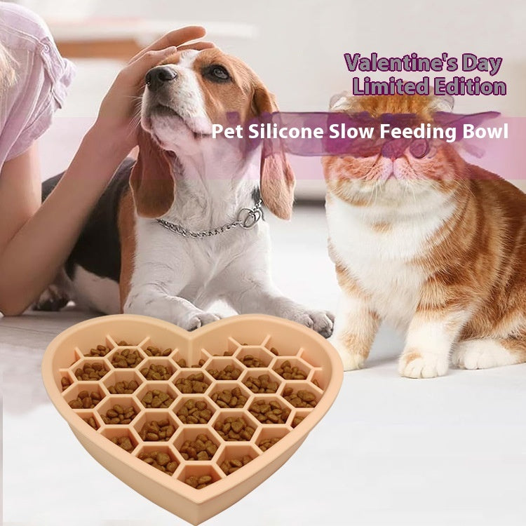 HKM-2933053 Honeycomb Heart-Shaped Edible Silicone Dog Bowl - Easy to Clean and Durable