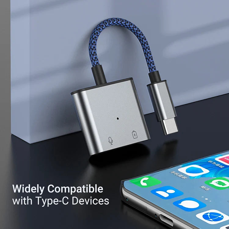 HKM-293459 USB-C to 3.5mm Headphone Jack Adapter with Type-C Charging Support for Samsung S20 and iPad Pro