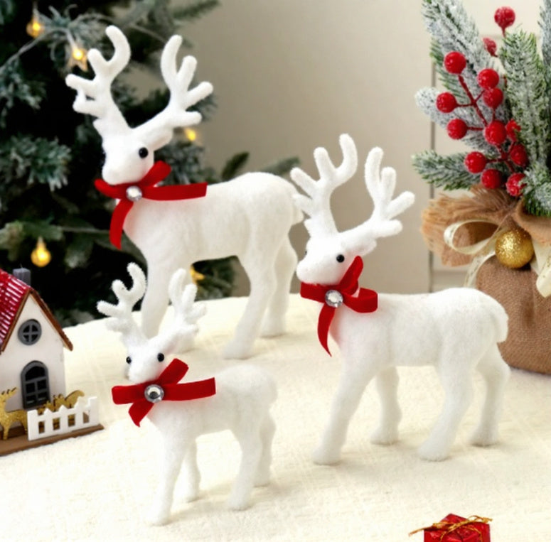 HKM-293523 Plush Christmas White Deer Decoration - Large, Medium, Small Sizes Available