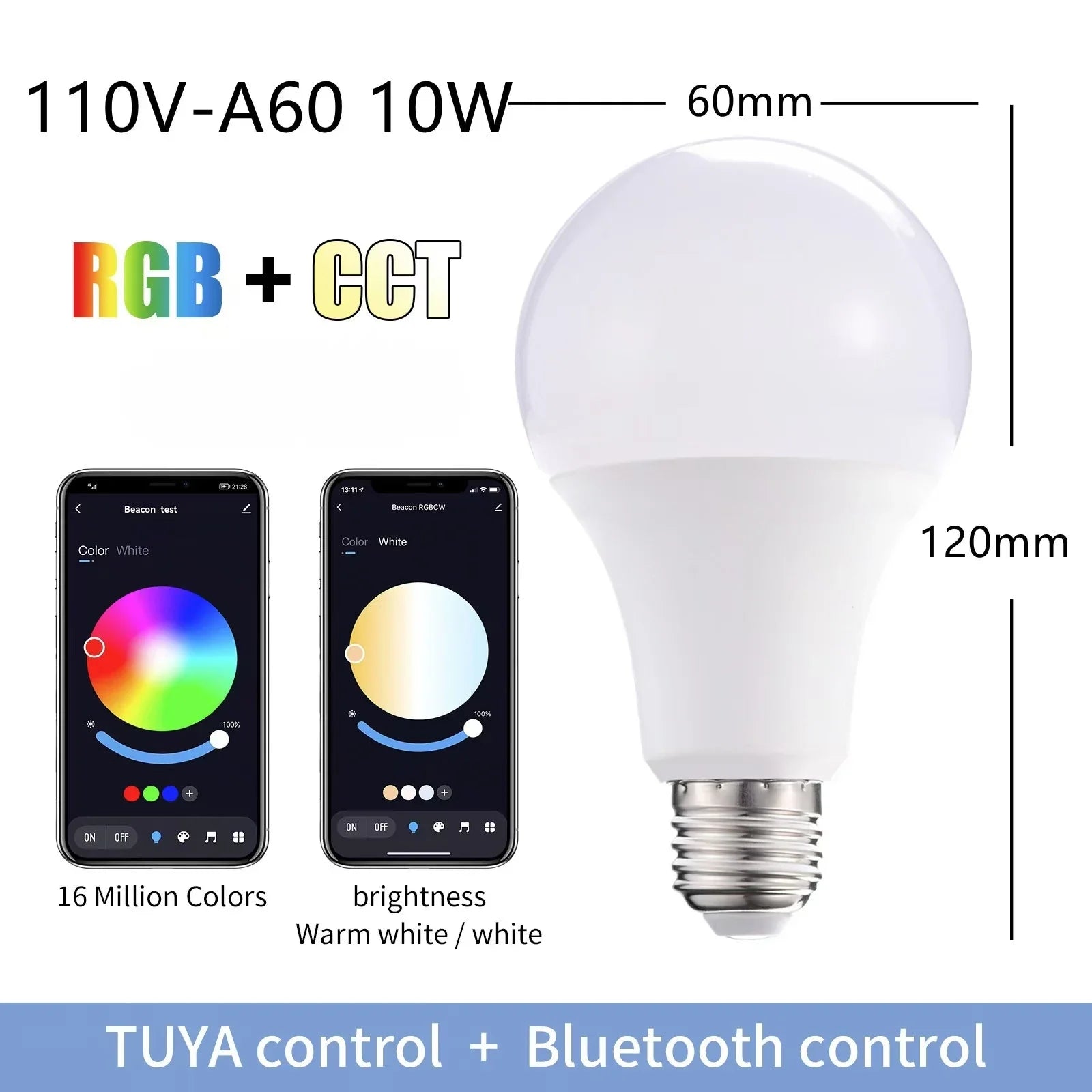 HKM-293587 Smart RGBW LED Light Bulb E27 E26 B22 - Multi-Colour 10W Bluetooth Compatible with Smart Life App