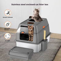 HKM-2936509 Large Anti-Odor Fully Enclosed Stainless Steel Litter Box in Light Gray, Dark Gray, and Black