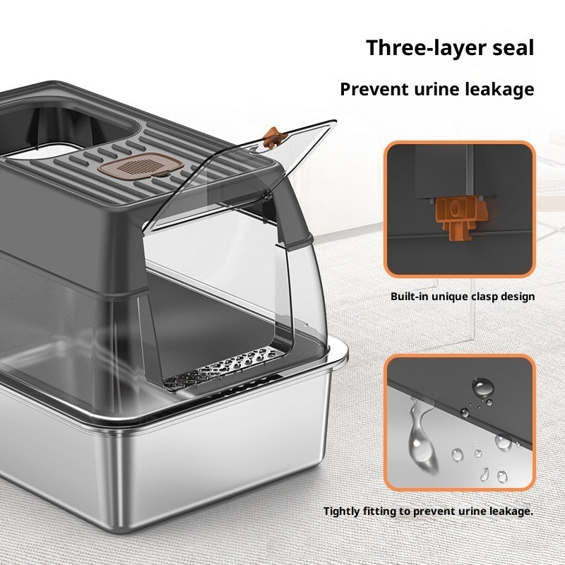 HKM-2936509 Large Anti-Odor Fully Enclosed Stainless Steel Litter Box in Light Gray, Dark Gray, and Black