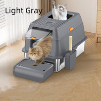 HKM-2936509 Large Anti-Odor Fully Enclosed Stainless Steel Litter Box in Light Gray, Dark Gray, and Black