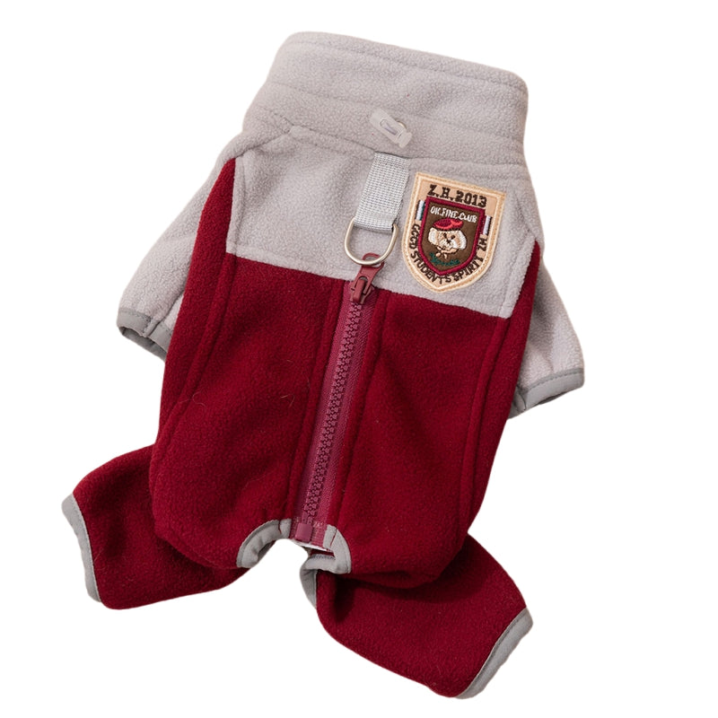 HKM-2937405 Warm and Fluffy Cat and Dog Fleece Jacket ¨C Soft Fabric, Color Block Design, Full Zipper, Four-Legged Fit for Autumn and Winter Wear