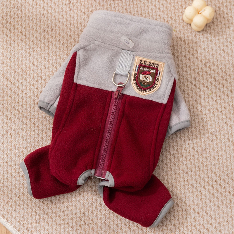 HKM-2937405 Warm and Fluffy Cat and Dog Fleece Jacket ¨C Soft Fabric, Color Block Design, Full Zipper, Four-Legged Fit for Autumn and Winter Wear