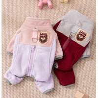 HKM-2937405 Warm and Fluffy Cat and Dog Fleece Jacket ¨C Soft Fabric, Color Block Design, Full Zipper, Four-Legged Fit for Autumn and Winter Wear