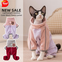 HKM-2937405 Warm and Fluffy Cat and Dog Fleece Jacket ¨C Soft Fabric, Color Block Design, Full Zipper, Four-Legged Fit for Autumn and Winter Wear