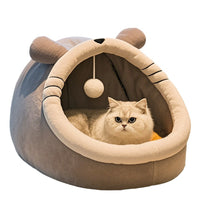 HKM-2938685 Four Seasons Universal Thickened Semi-closed Pet Bed in Light Gray, Gray UK Shorthair, Green Dinosaur, Pink Rabbit, and Gray Cat - Multiple Sizes Available