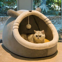 HKM-2938685 Four Seasons Universal Thickened Semi-closed Pet Bed in Light Gray, Gray UK Shorthair, Green Dinosaur, Pink Rabbit, and Gray Cat - Multiple Sizes Available