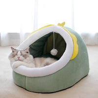 HKM-2938685 Four Seasons Universal Thickened Semi-closed Pet Bed in Light Gray, Gray UK Shorthair, Green Dinosaur, Pink Rabbit, and Gray Cat - Multiple Sizes Available