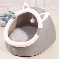 HKM-2938685 Four Seasons Universal Thickened Semi-closed Pet Bed in Light Gray, Gray UK Shorthair, Green Dinosaur, Pink Rabbit, and Gray Cat - Multiple Sizes Available