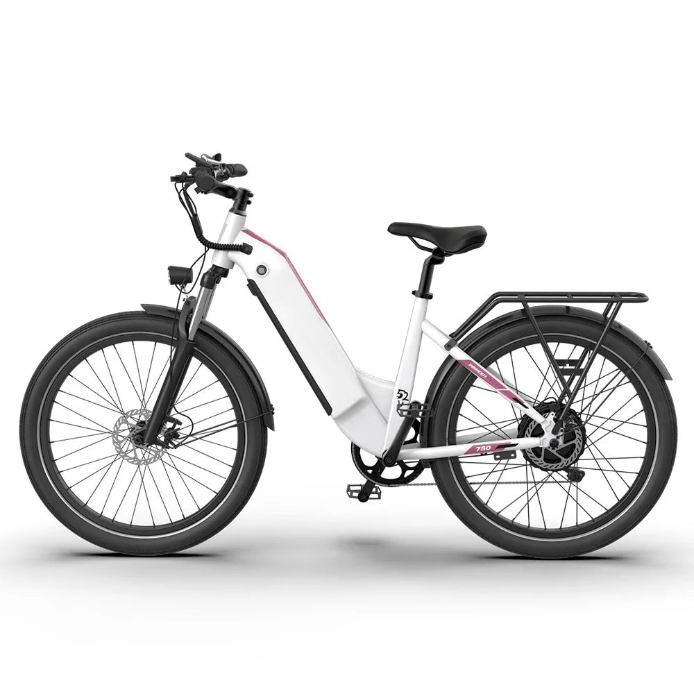 HKM-294035 52V 15Ah Electric City Bicycle with 750W Motor, 7-Speed Gears, 26-Inch Wheels, and Disc Brakes