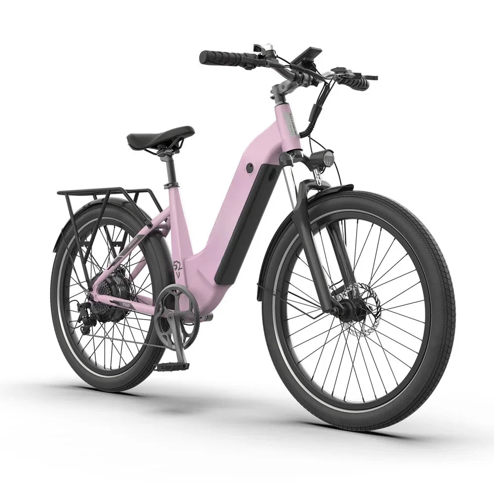 HKM-294035 52V 15Ah Electric City Bicycle with 750W Motor, 7-Speed Gears, 26-Inch Wheels, and Disc Brakes
