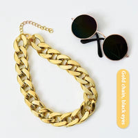 HKM-2940605 Cat Collar with Golden Chain Ornament and Glasses Accessory