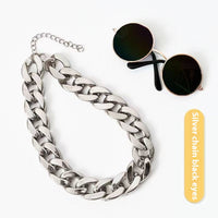 HKM-2940605 Cat Collar with Golden Chain Ornament and Glasses Accessory