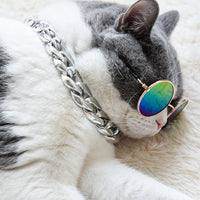 HKM-2940605 Cat Collar with Golden Chain Ornament and Glasses Accessory