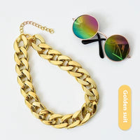 HKM-2940605 Cat Collar with Golden Chain Ornament and Glasses Accessory