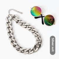 HKM-2940605 Cat Collar with Golden Chain Ornament and Glasses Accessory